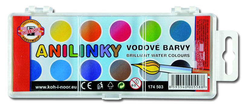Farbkasten- 12Er Brilliant Wasserfarben / Kunststoffkasten