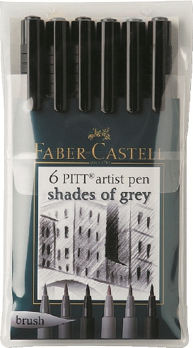 Pitt Artist Pen Brush Tuschestift, 6Er Etui, Shades Of Grey