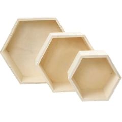 Aufbewahrungsboxen aus Holz 3 Stück | sechseckige Form | sechseckige Form