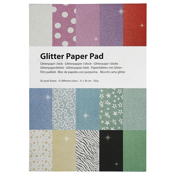 Buntes Glitzerpapier A4 - Satz mit 30 Stück
