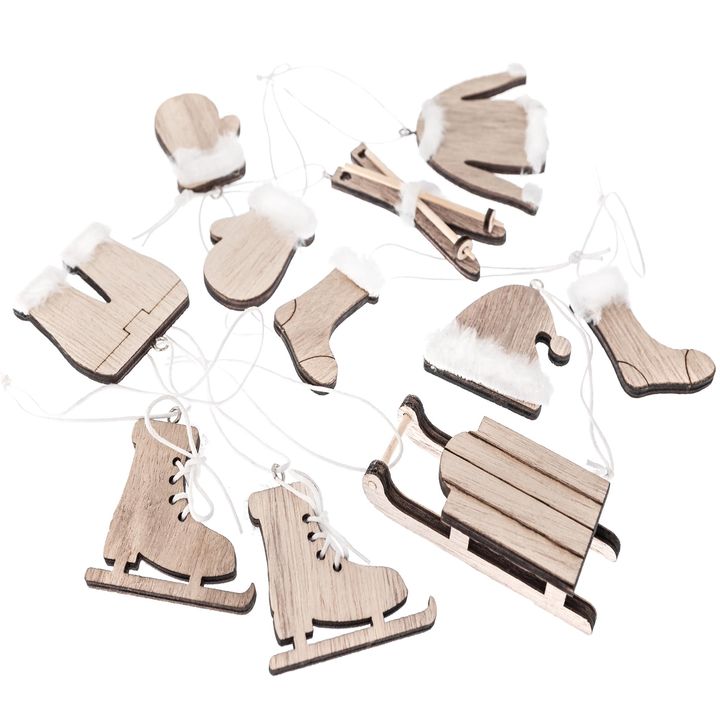 Dekorative Holzornamente mit Weihnachtsmotiven 12 Stück | Natur