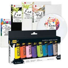 Großer Satz Mini-Leinwände und Solo-Goya-Acrylfarben-Set