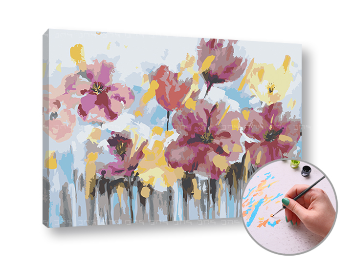 Malen nach Zahlen ABSTRACT FLOWERS - niedriger Schwierigkeitsgrad | 40x60 cm - stretched canvas on frame | 40x60 cm - stretched canvas on frame