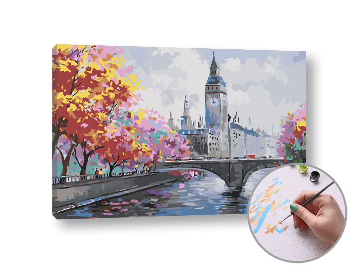 Malen nach Zahlen AUTUMN IN LONDON - mittlerer Schwierigkeitsgrad | 60x40 cm - stretched canvas on the frame | 60x40 cm - stretched canvas on the frame