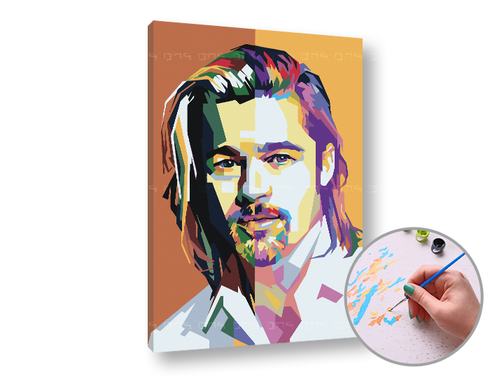 Malen nach Zahlen BRAD PITT - niedriger Schwierigkeitsgrad | 60x40 cm - stretched canvas on the frame | 60x40 cm - stretched canvas on the frame
