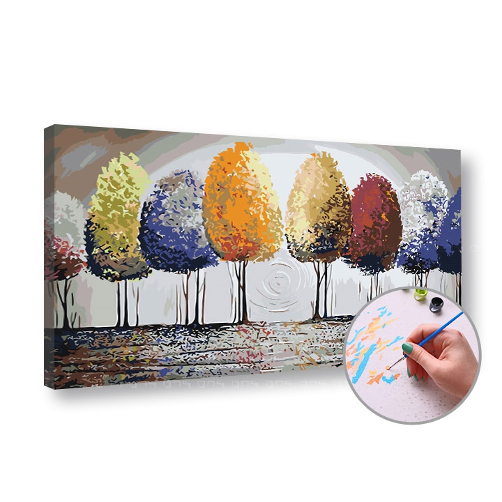 Malen nach Zahlen COLOUR TREES - mittlerer Schwierigkeitsgrad | 70x40 cm - stretched canvas on frame | 70x40 cm - stretched canvas on frame