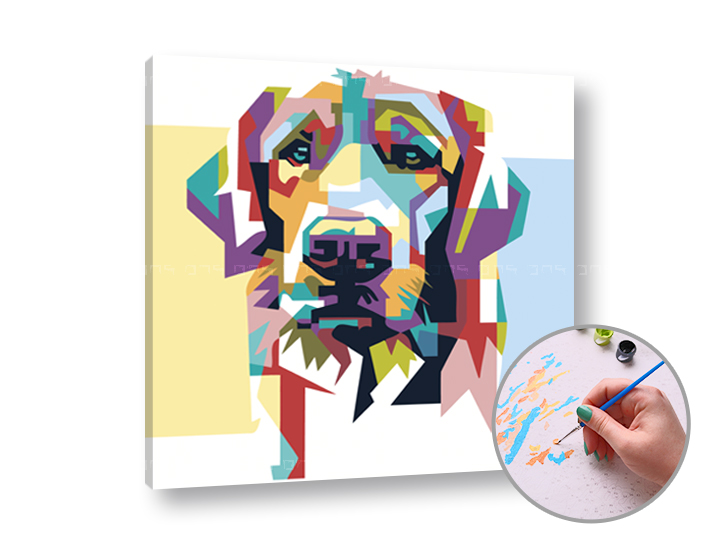 Malen nach Zahlen DOG LOVELY - niedriger Schwierigkeitsgrad | 50x50 cm - stretched canvas on the frame | 50x50 cm - stretched canvas on the frame