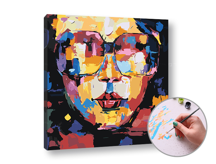 Malen nach Zahlen FRAU MIT AUGEN - niedriger Schwierigkeitsgrad | 50x50 cm - stretched canvas on the frame | 50x50 cm - stretched canvas on the frame