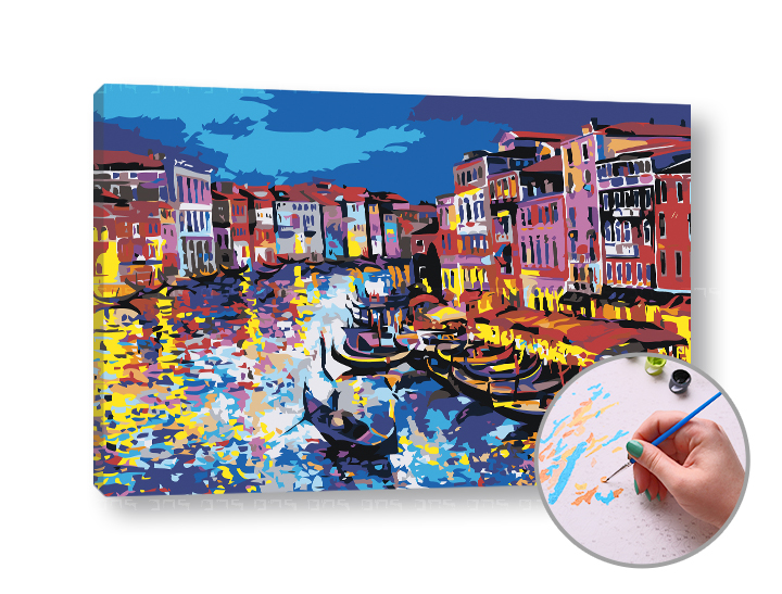 Malen nach Zahlen GONDOLS ON WATER - hoher Schwierigkeitsgrad | 60x40 cm - stretched canvas on the frame | 60x40 cm - stretched canvas on the frame
