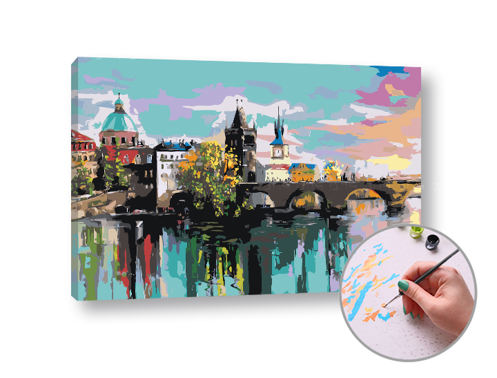 Malen nach Zahlen KARLOV MOST IN PRAG - mittlerer Schwierigkeitsgrad | 60x40 cm - stretched canvas on the frame | 60x40 cm - stretched canvas on the frame