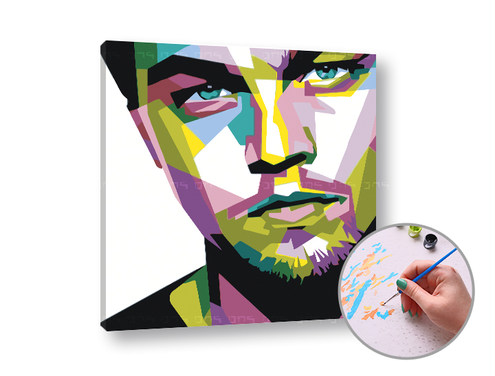 Malen nach Zahlen LEONARDO DICAPRIO - niedriger Schwierigkeitsgrad | 50x50 cm - stretched canvas on the frame | 50x50 cm - stretched canvas on the frame