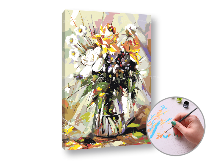 Malen nach Zahlen LUCKY FLOWERS IN THE PASSION - mittlerer Schwierigkeitsgrad | 60x40 cm - stretched canvas on the frame | 60x40 cm - stretched canvas on the frame