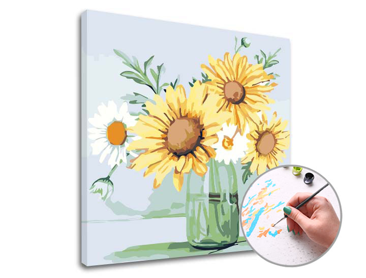 Malen nach Zahlen MARGARETS AND SUNflowers - niedriger Schwierigkeitsgrad | on the frame | on the frame