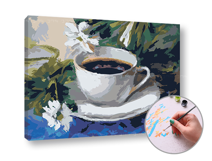 Malen nach Zahlen MORNING COFFEE - niedriger Schwierigkeitsgrad | 70x50 cm - stretched canvas on the frame | 70x50 cm - stretched canvas on the frame