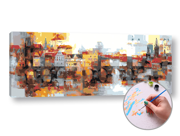 Malen nach Zahlen OSTEN DER SONNE IN DER STADT - hoher Schwierigkeitsgrad | 100x40 cm - stretched canvas on the frame | 100x40 cm - stretched canvas on the frame