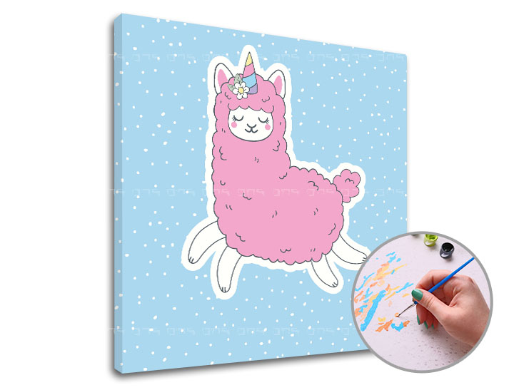 Malen nach Zahlen PINK LAMA SINGLE CUT - niedriger Schwierigkeitsgrad | on the frame | on the frame