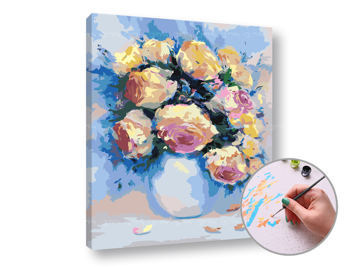 Malen nach Zahlen ROSES IN THE PASSION - niedriger Schwierigkeitsgrad | 50x60 cm - stretched canvas on the frame | 50x60 cm - stretched canvas on the frame
