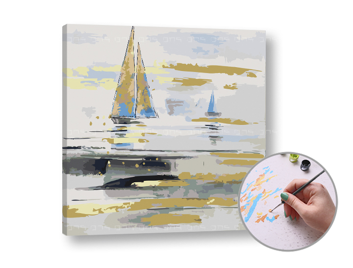 Malen nach Zahlen SHIPS AT SEA - niedriger Schwierigkeitsgrad | 50x50 cm - stretched canvas on the frame | 50x50 cm - stretched canvas on the frame