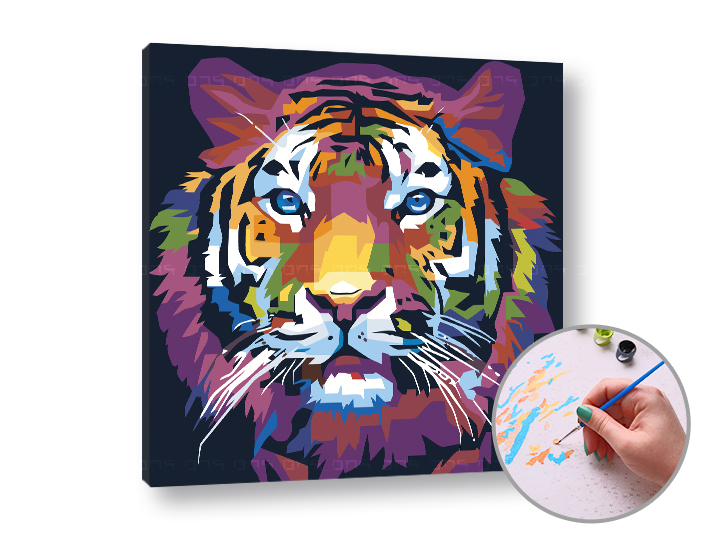 Malen nach Zahlen TIGER JUNGLE - niedriger Schwierigkeitsgrad | 50x50 cm - stretched canvas on the frame | 50x50 cm - stretched canvas on the frame
