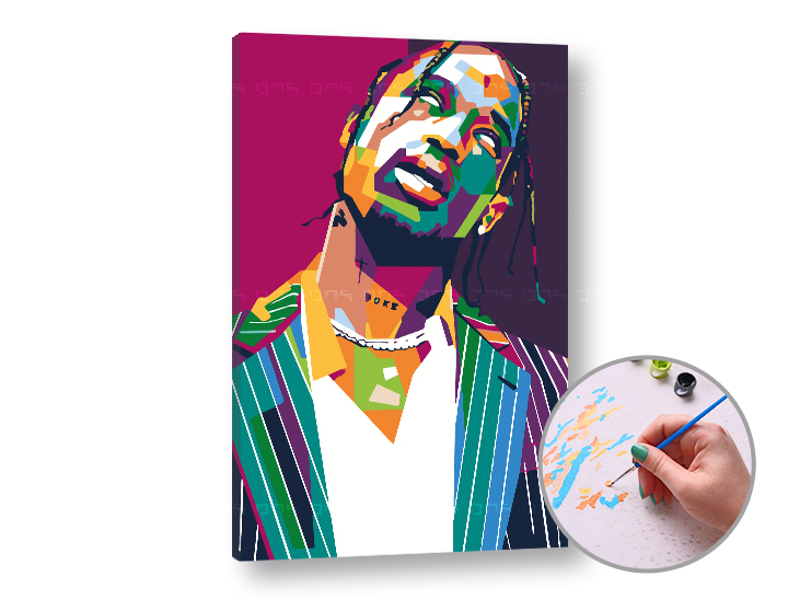 Malen nach Zahlen TRAVIS SCOTT - niedriger Schwierigkeitsgrad | 60x40 cm - stretched canvas on the frame | 60x40 cm - stretched canvas on the frame
