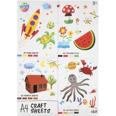 MOXY A4 Bastelbögen Set - 16 Stück Schaumstoff, Filz, Glitter und bedrucktes Papier
