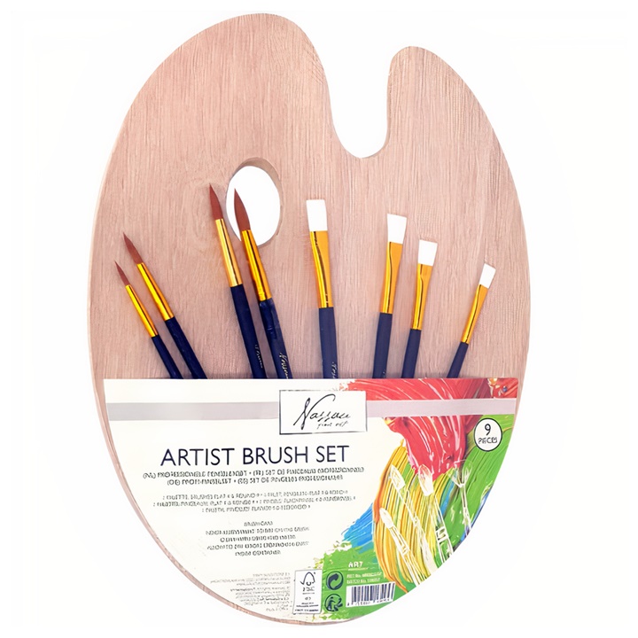 Pinselset mit Holzpalette Nassau Fine Art - 9 Stück