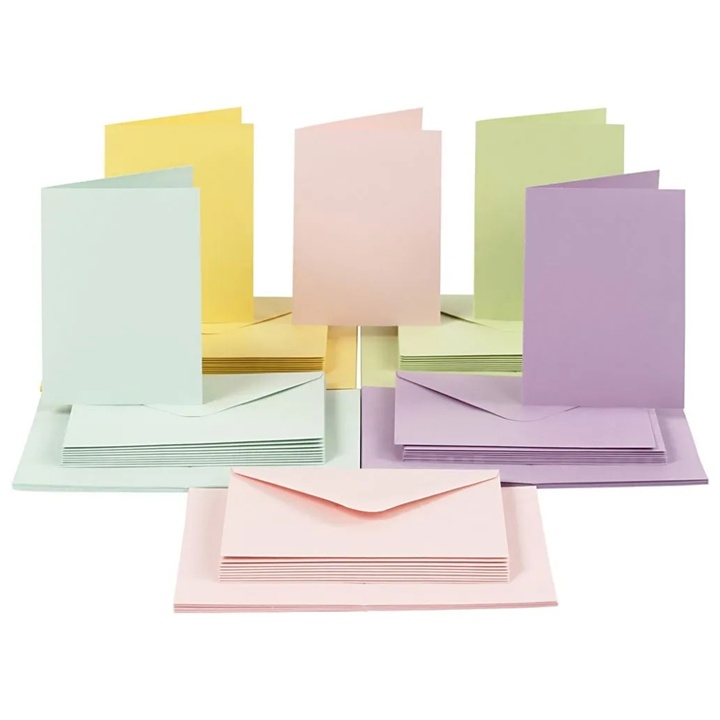 Satz Pastell-Postkarten und Umschläge 10,5x15 cm - 50 Stück