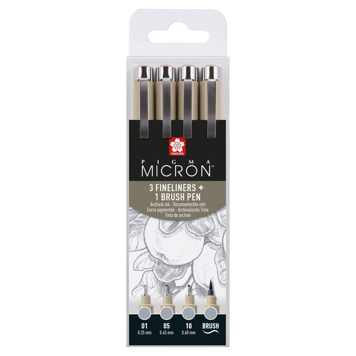 Satz technischer Stifte Sakura Pigma Micron 3 fineliners a brush pen | Grautöne | Grautöne