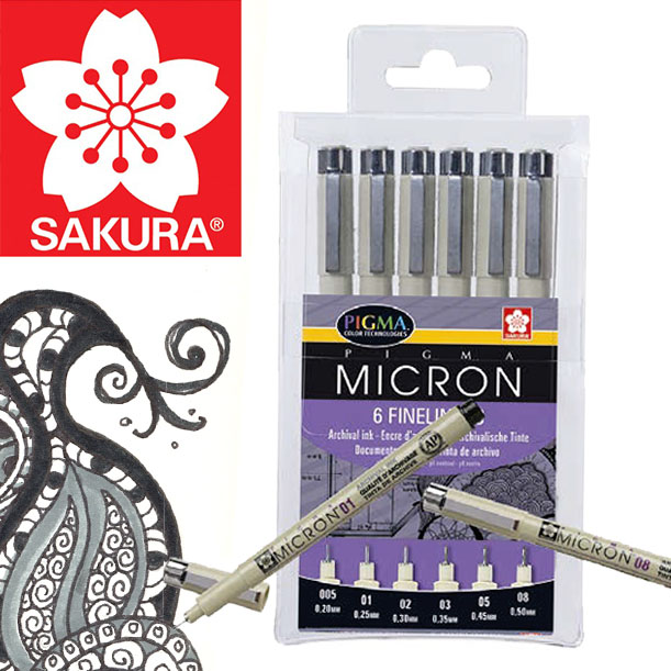 Satz technischer Stifte SAKURA Pigma Micron / 6 Stück