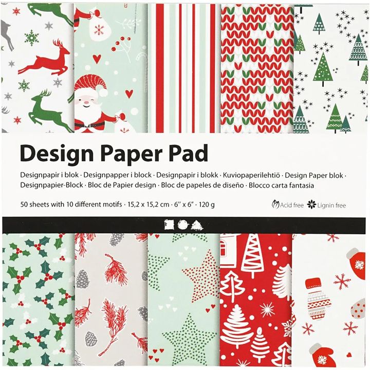 Scrapbooking Papier | Weihnachtsmotiv 50 Blatt 15,2 x 15,2 cm