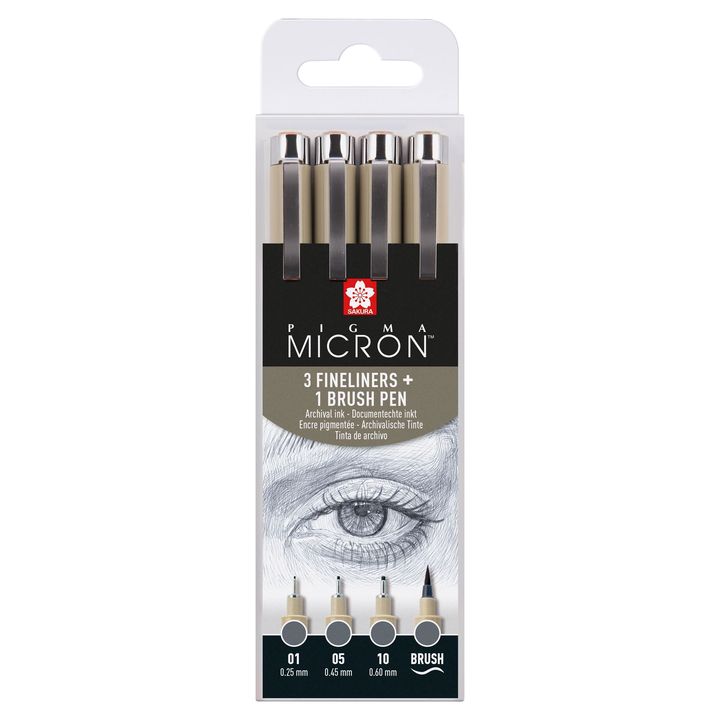 Set mit technischen Stiften Sakura Pigma Micron 3 fineliners a brush pen | dunkelgraue Farbtöne | dunkelgraue Farbtöne