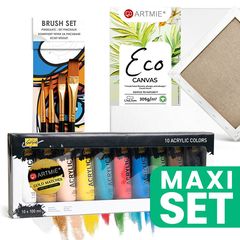Starter Set für Maler - Acryl, Pinsel & Leinwand Set